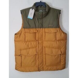 prAna Vest Men XL Full Zip Duck Down Puffer Timber Trail Green Orange NEW